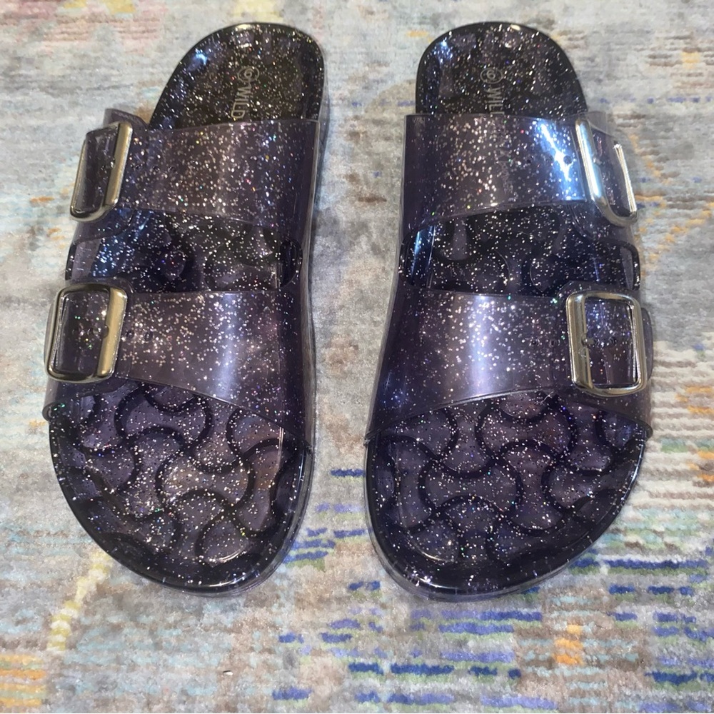 WILD DIVA Jelly Sparkle Glitter Slides Sandals